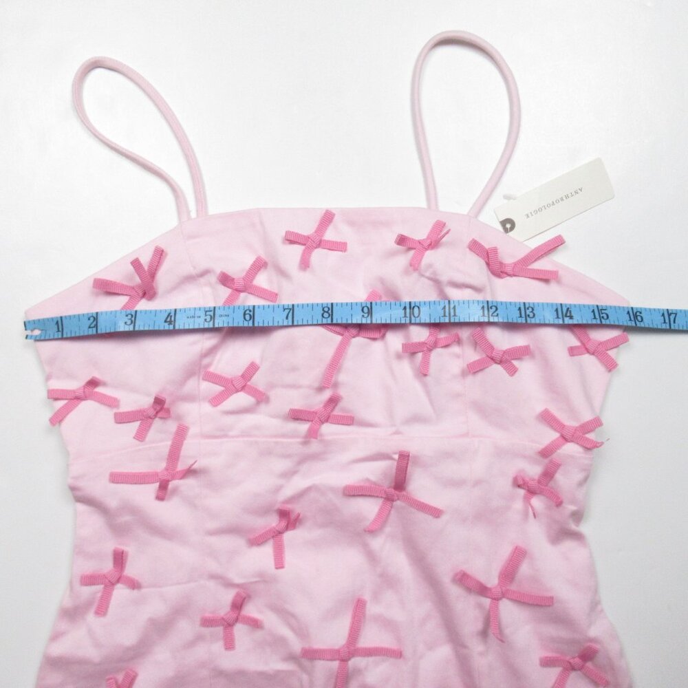 Anthropologie Maeve Brynne Clueless 3-D Pink Bow Spaghetti-Strap Mini Dress 4 - Picture 6 of 11
